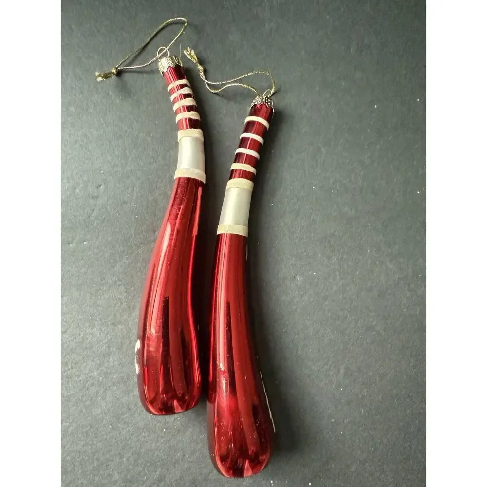 Vtg Hand Blown Glass Snowman Santa Icicle Ornament Red Set (2) Whimsy Holiday